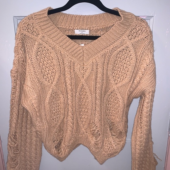 Sweaters - Cropped khaki distressed sweater